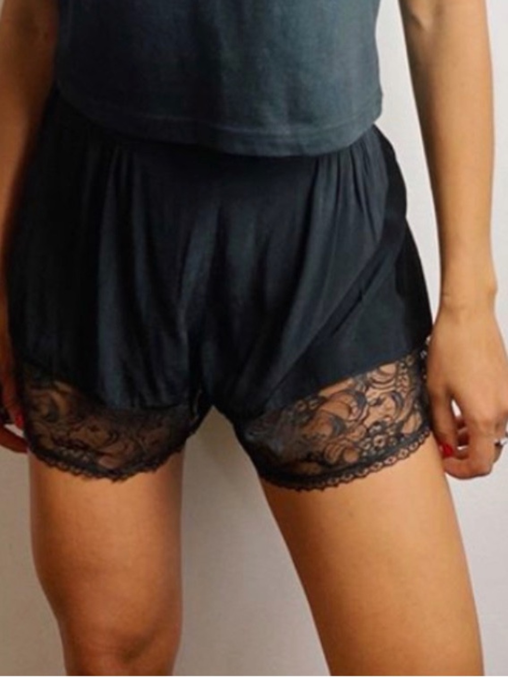 Black Lace-Trim Women's Shorts